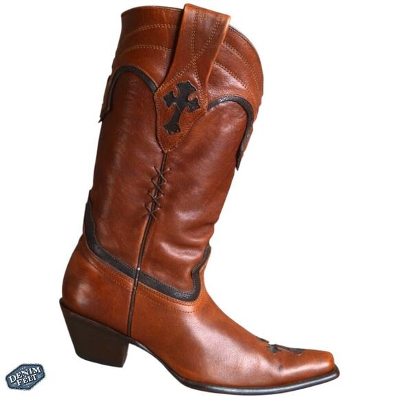Corral Women’s Brown/Black Leather Square Toe Cross Cowboy Western Boots - Picture 1 of 12